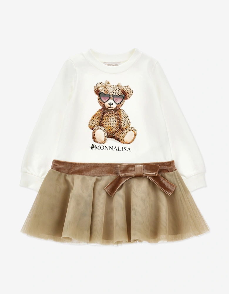 Girls Teddy Bear Dress in Ivory