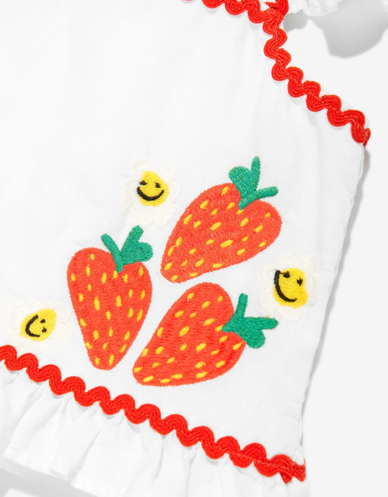 Girls Linen Strawberry Top in Ivory