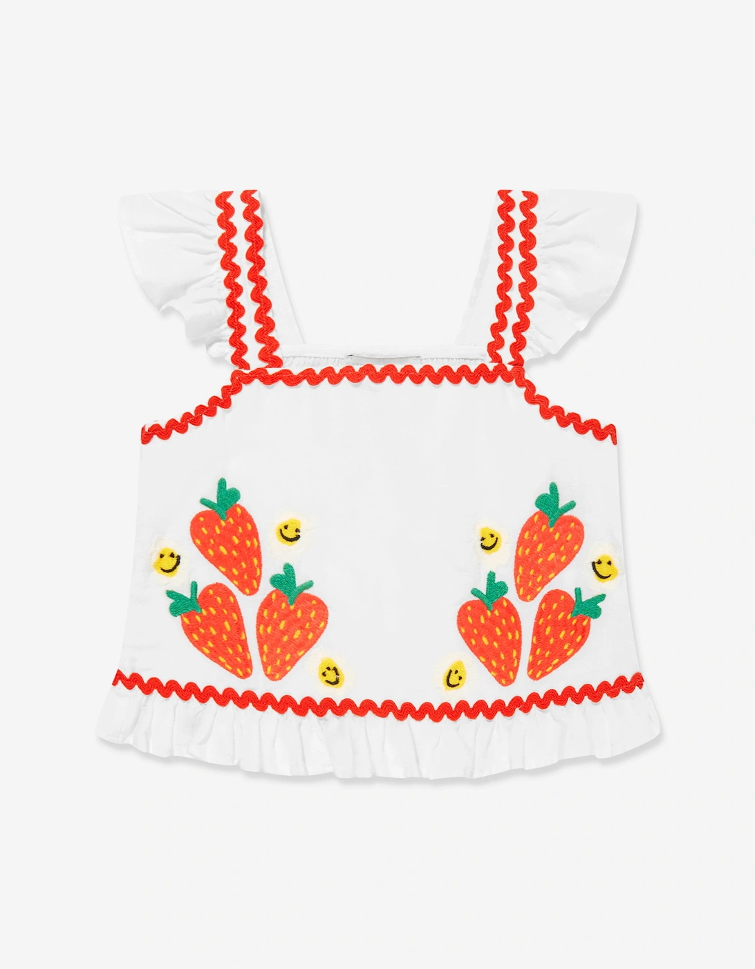 Girls Linen Strawberry Top in Ivory, 5 of 4