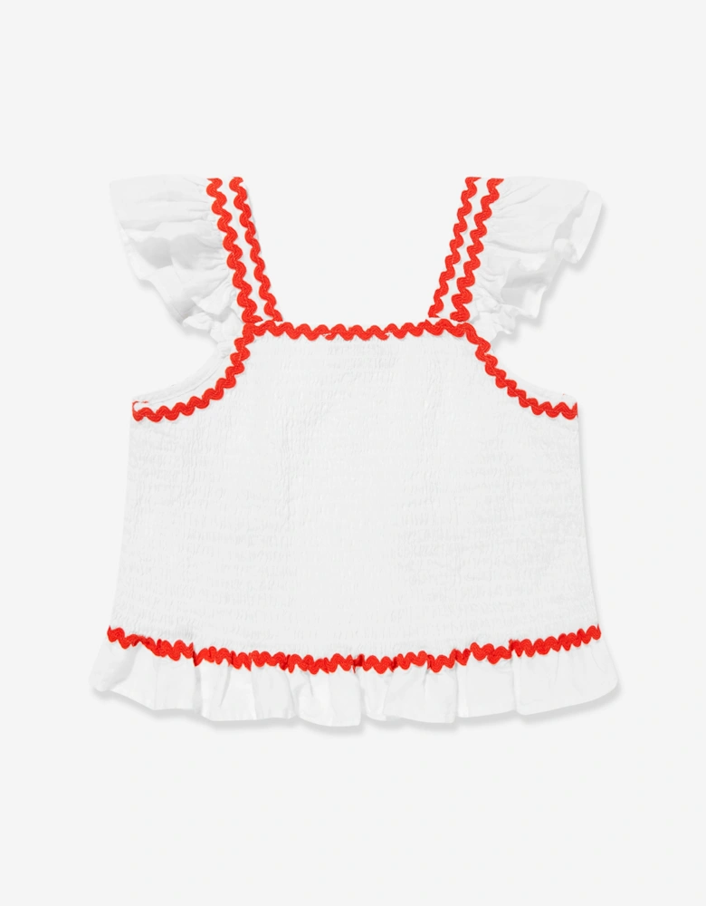 Girls Linen Strawberry Top in Ivory
