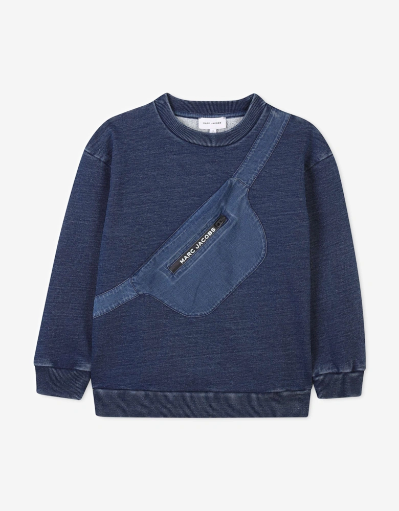 Boys Chambray Bag Sweatshirt in Blue