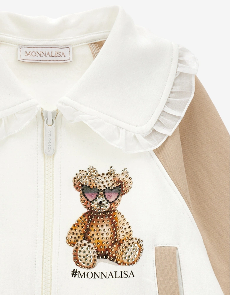 Girls Teddy Bear Zip Up Top in Beige