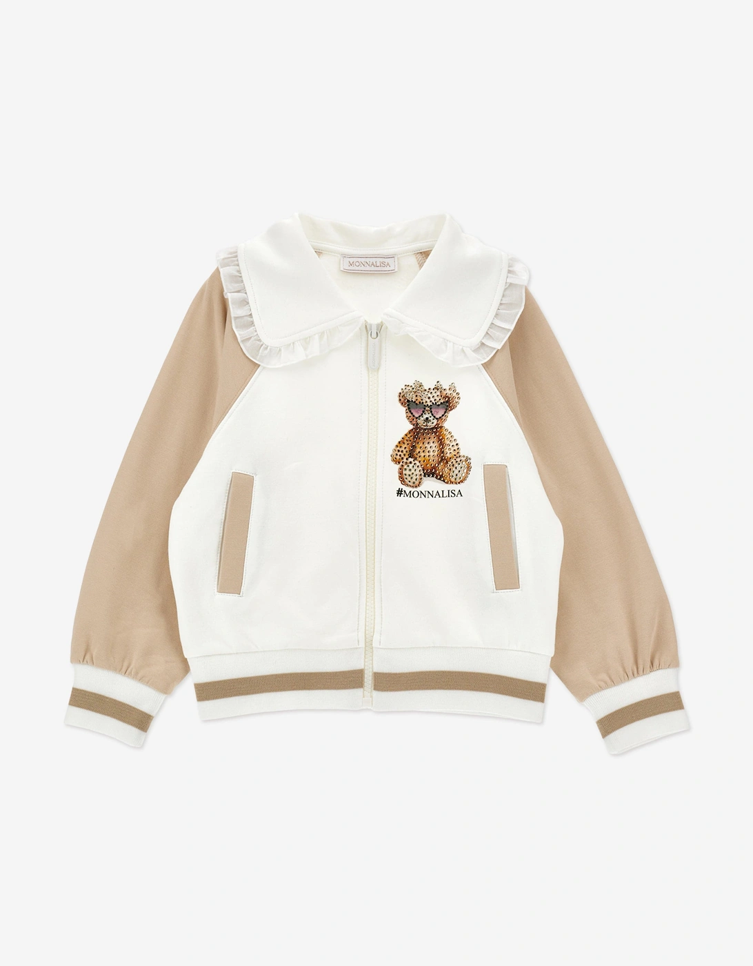 Girls Teddy Bear Zip Up Top in Beige, 5 of 4