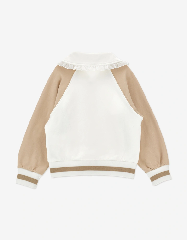 Girls Teddy Bear Zip Up Top in Beige