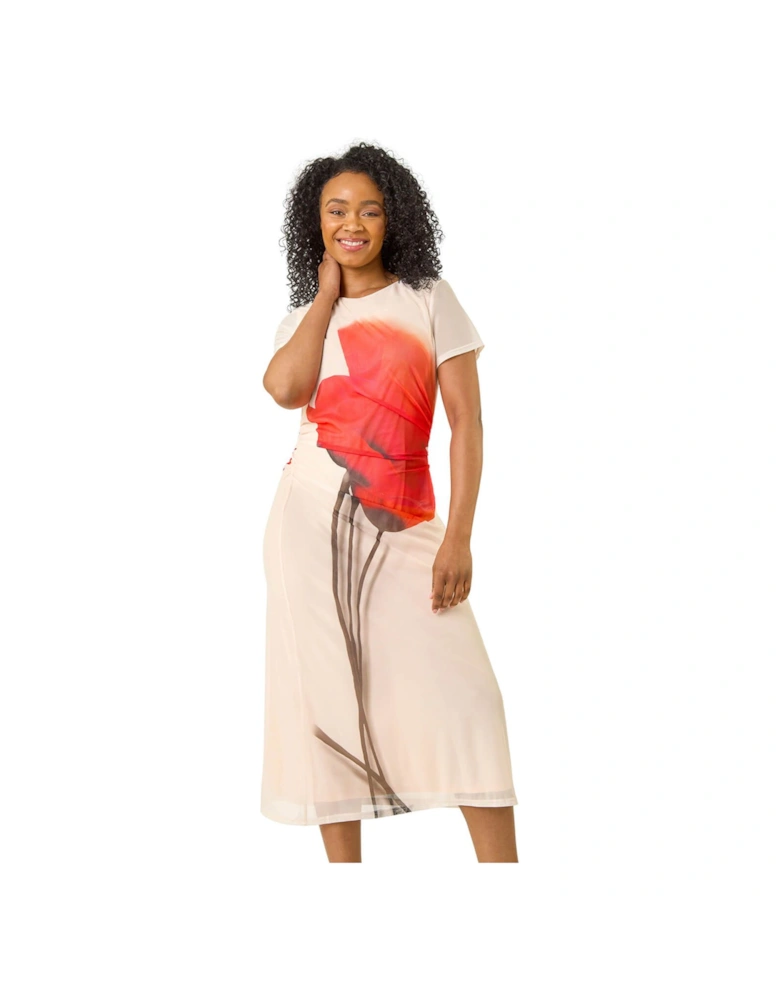 Petite Tulip Motif Mesh Midi Dress