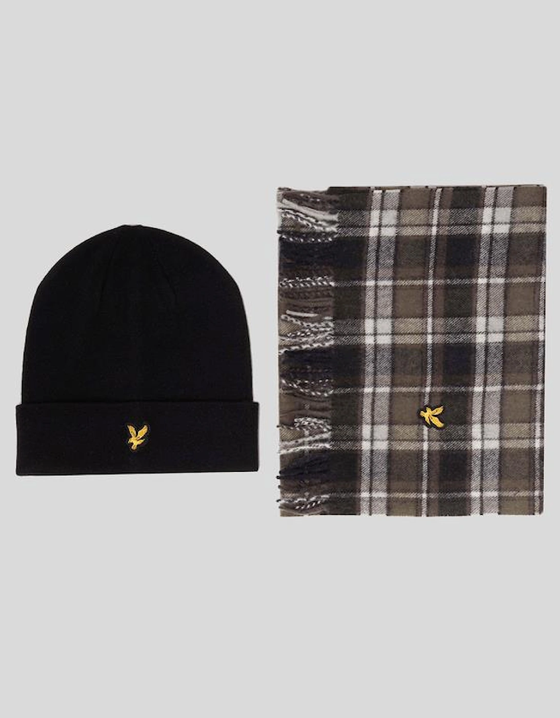 Lyle And Scott Men's Black Lambswool Blend Scarf And Beanie Set  1Sz