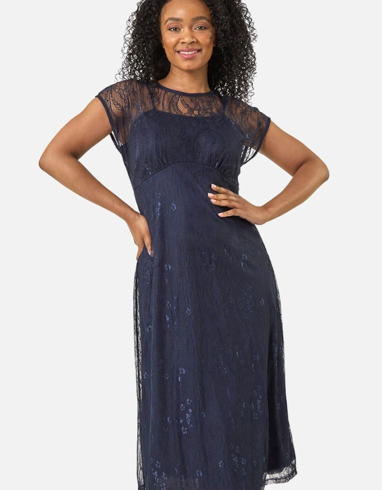 Petite Lace Stretch Midi Dress
