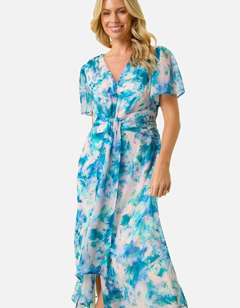 Petite Abstract Print Ruched Midi Dress