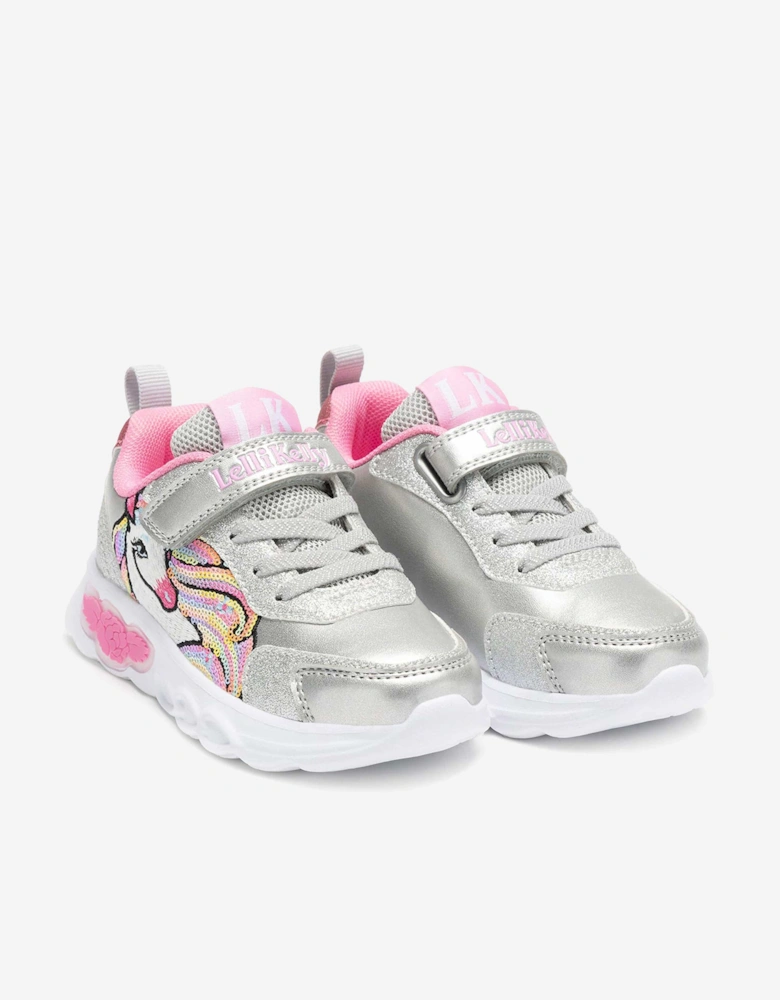 Girls Christina Unicorn Light Up Trainers in Silver