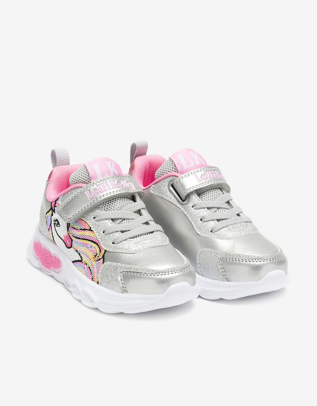 Girls Christina Unicorn Light Up Trainers in Silver