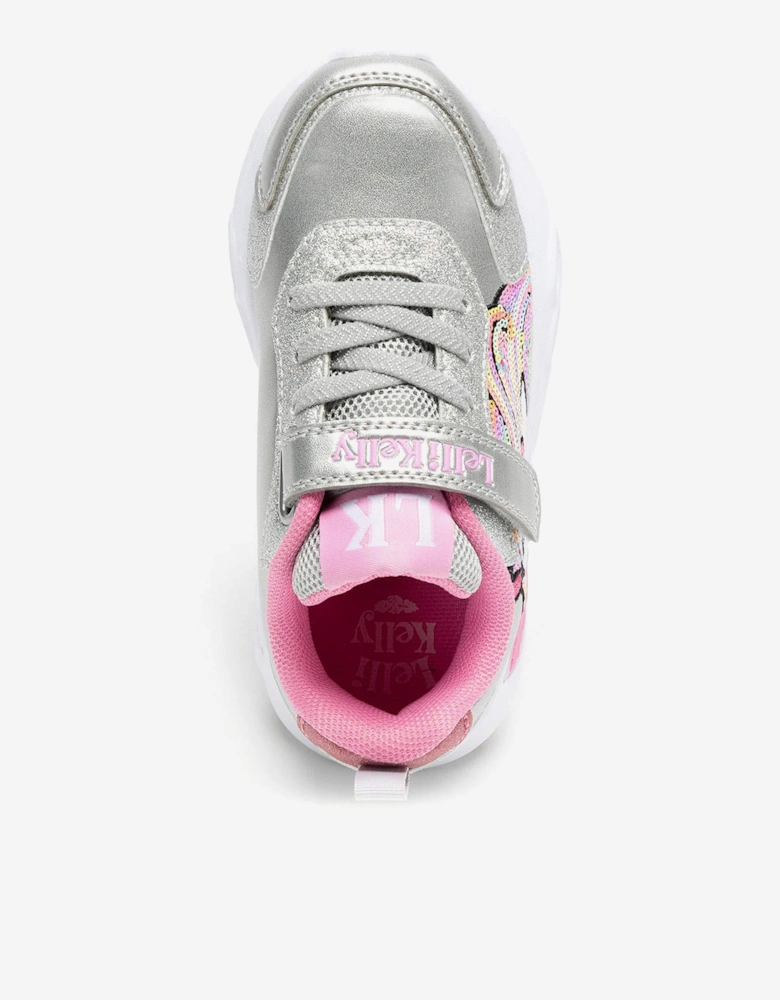 Girls Christina Unicorn Light Up Trainers in Silver