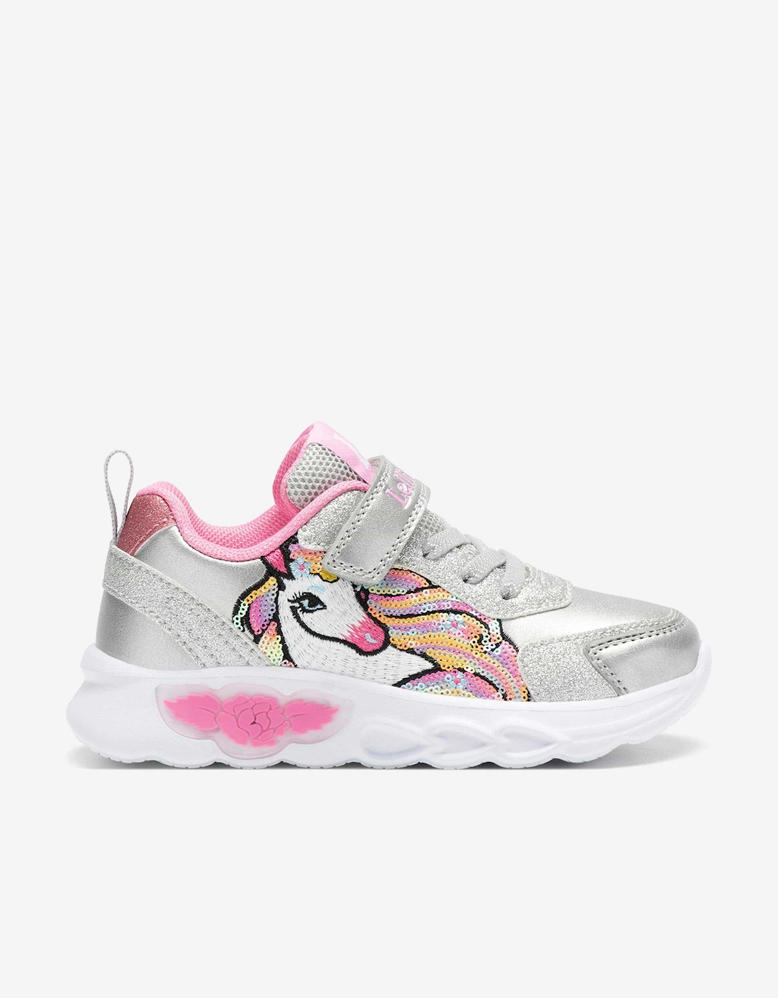 Girls Christina Unicorn Light Up Trainers in Silver, 6 of 5