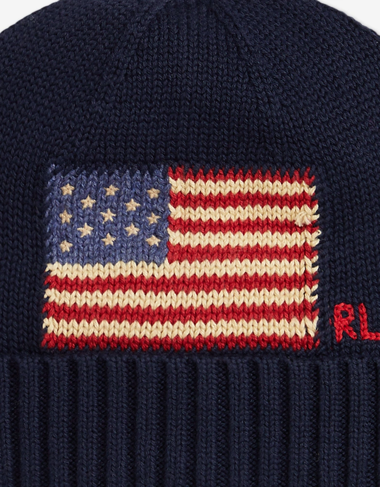 Boys USA Flag Beanie Hat in Navy