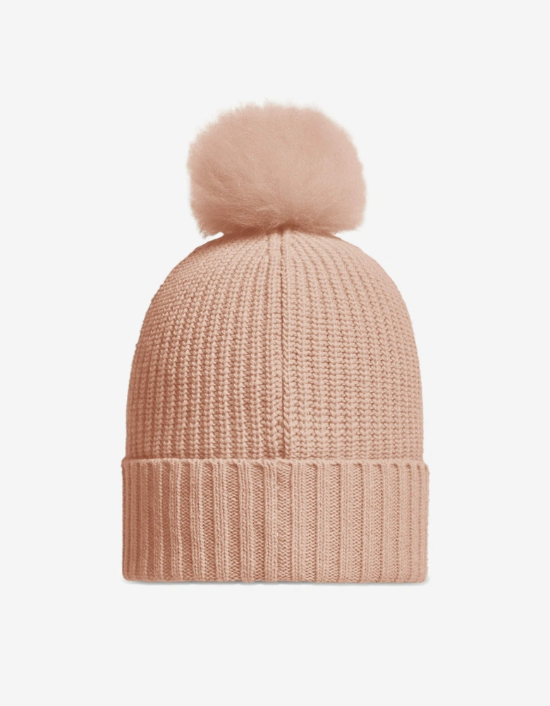 Girls Knitted Pom Pom Hat in Beige