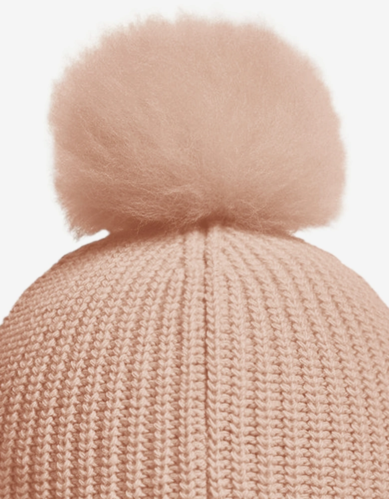 Girls Knitted Pom Pom Hat in Beige