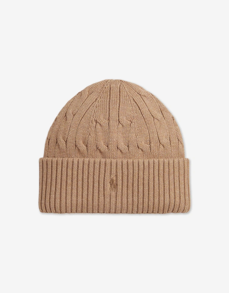Boys Cable Knit Beanie Hat in Beige