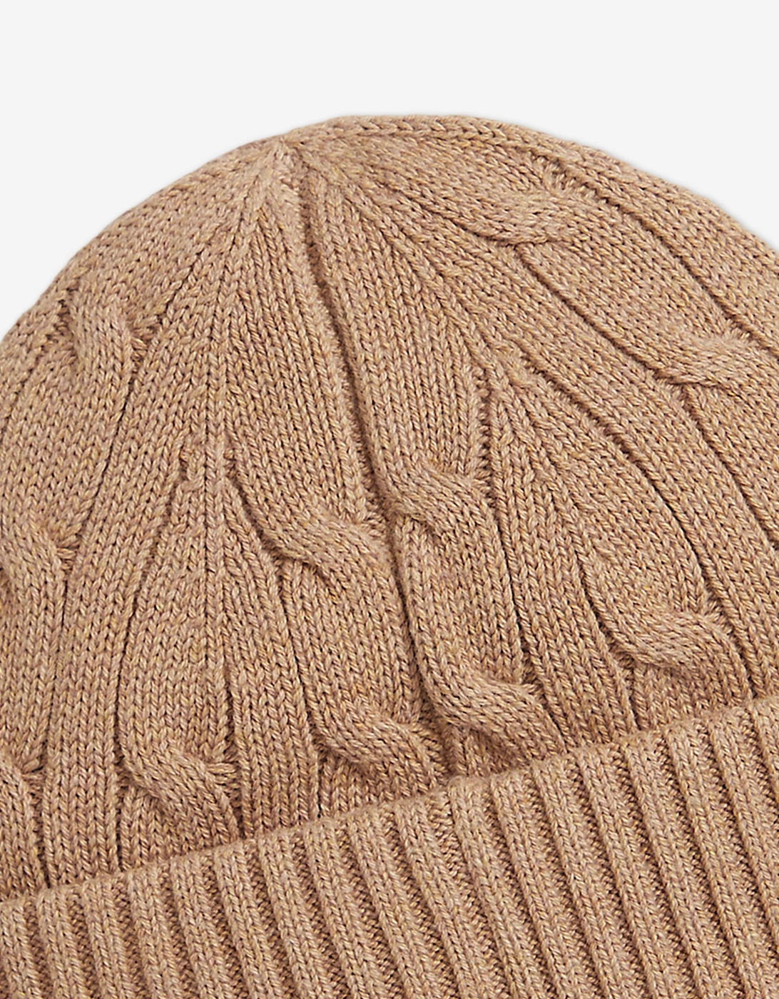 Boys Cable Knit Beanie Hat in Beige