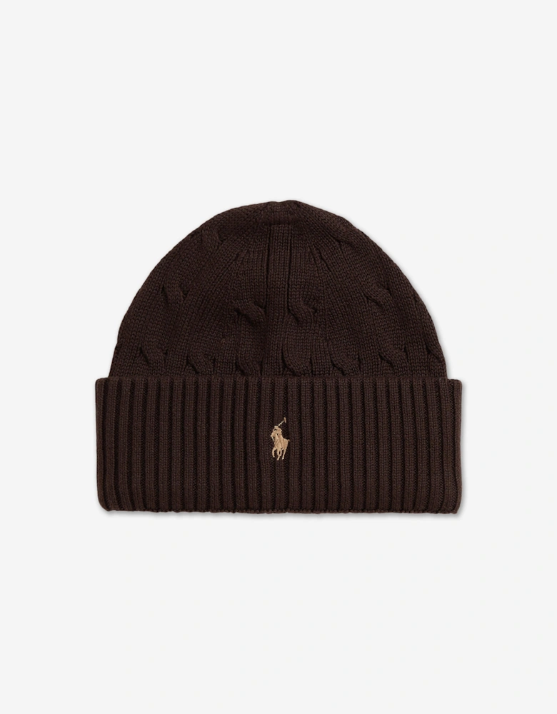 Boys Cable Knit Beanie Hat in Brown