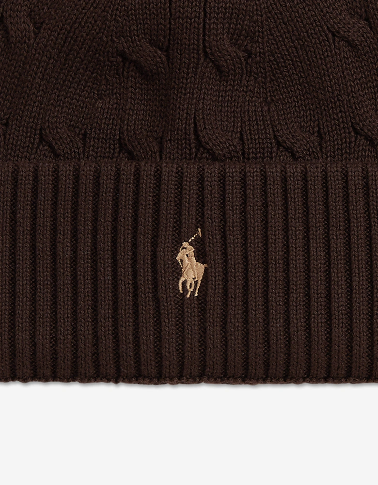 Boys Cable Knit Beanie Hat in Brown