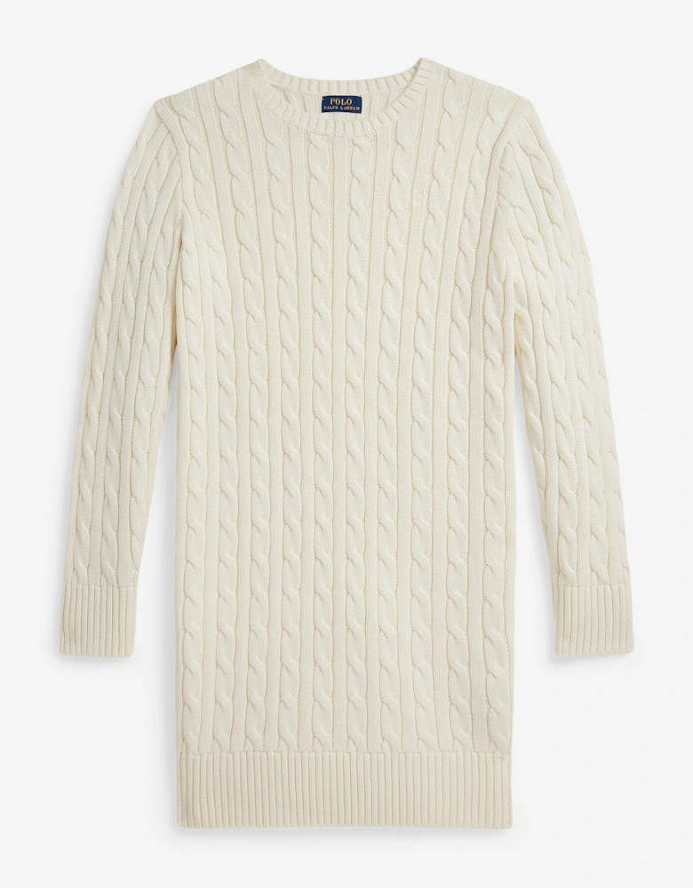 Girls Cable Knit Jumper Dress in Ivory
