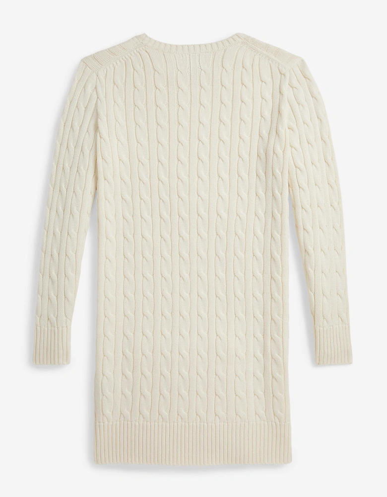 Girls Cable Knit Jumper Dress in Ivory