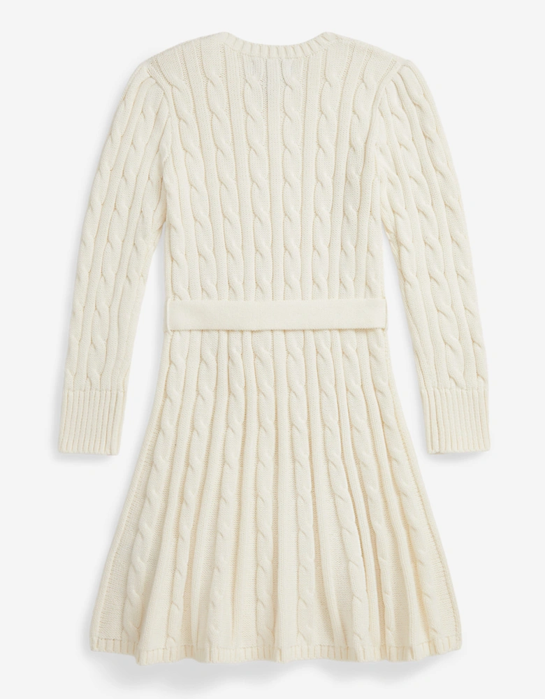Girls Cable Knit Dress in Ivory