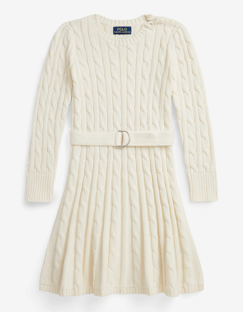 Girls Cable Knit Dress in Ivory