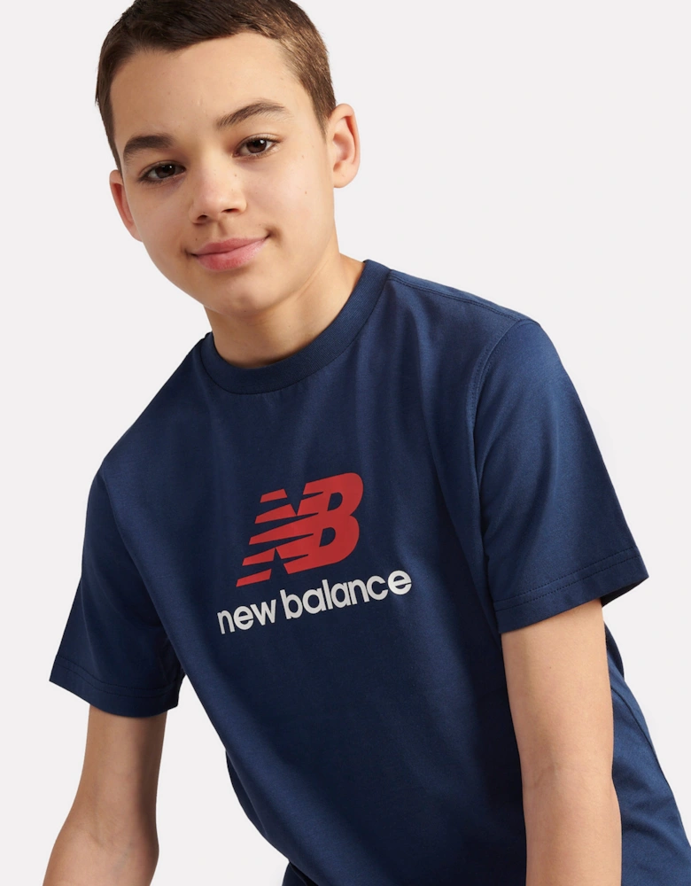 Boys Jersey Stacked Logo T-Shirt in Navy