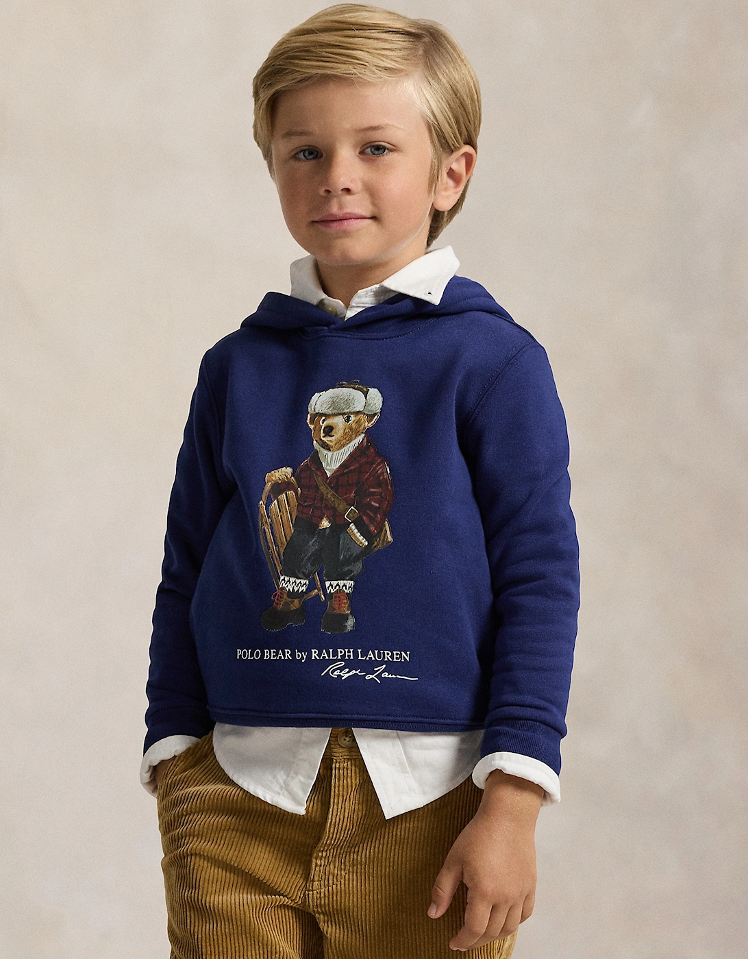 Boys Polo Bear Hoodie in Navy