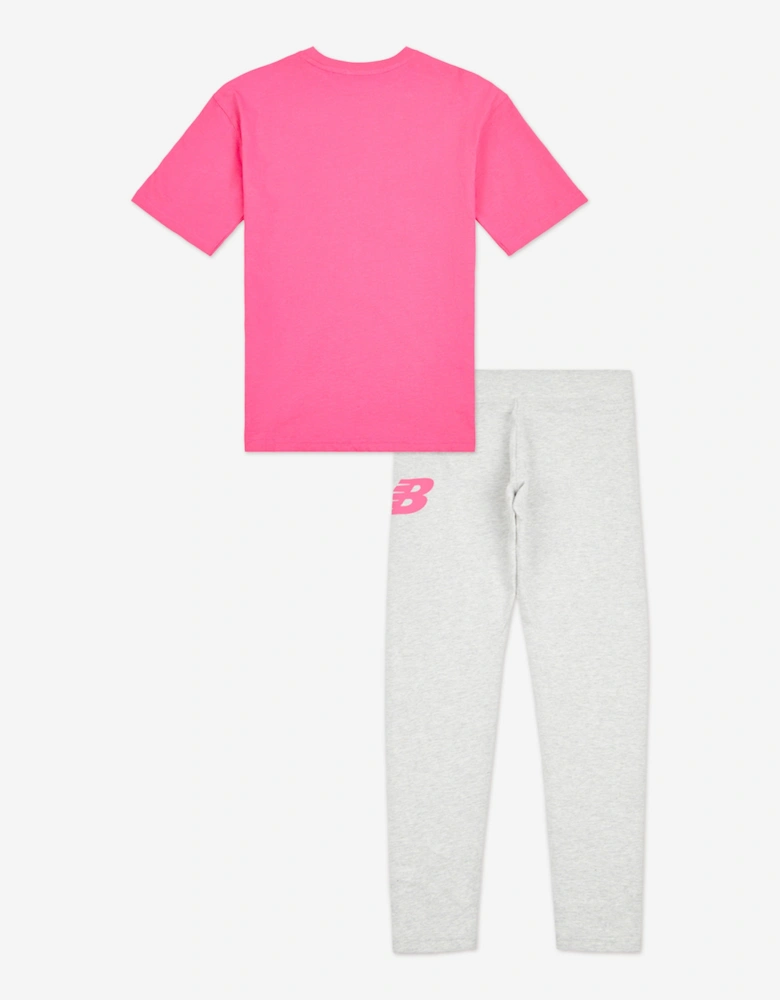 Girls Flower Graphic T-Shirt and Leggings Set in Pink