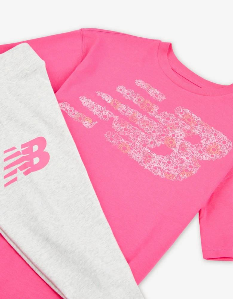 Girls Flower Graphic T-Shirt and Leggings Set in Pink