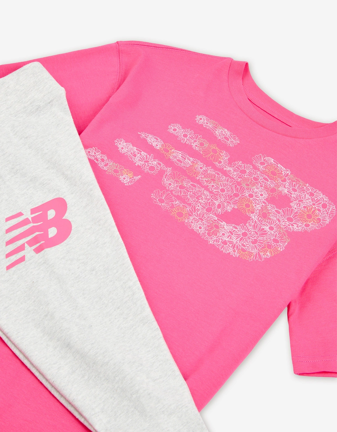 Girls Flower Graphic T-Shirt and Leggings Set in Pink