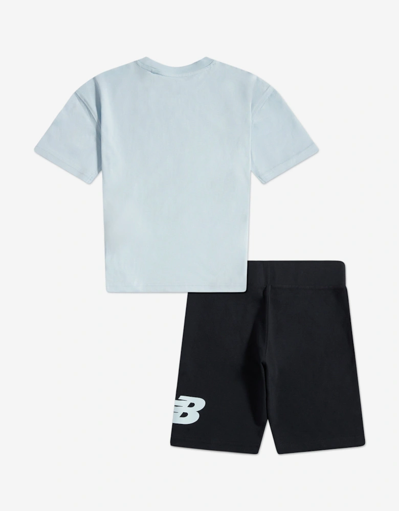 Girls Logo T-Shirt and Cycling Shorts Set in Blue