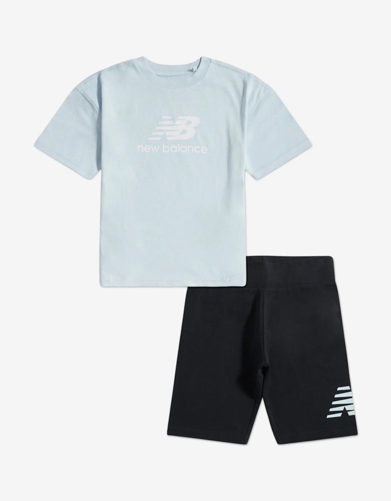 Girls Logo T-Shirt and Cycling Shorts Set in Blue