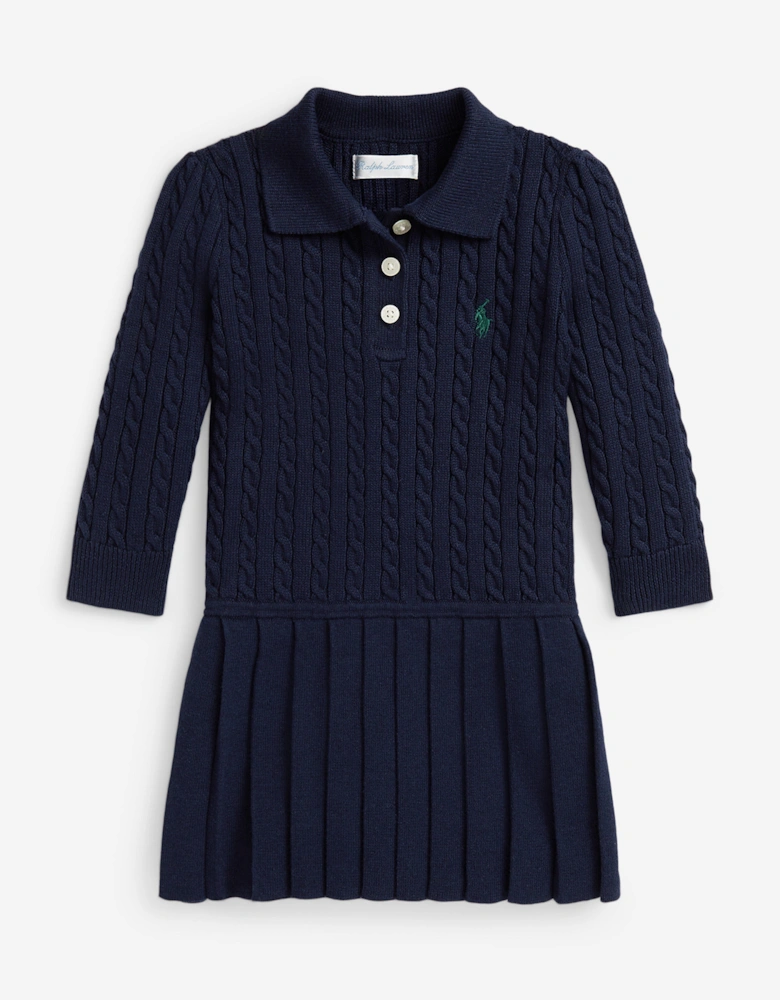 Baby Girls Cable Knit Dress in Navy