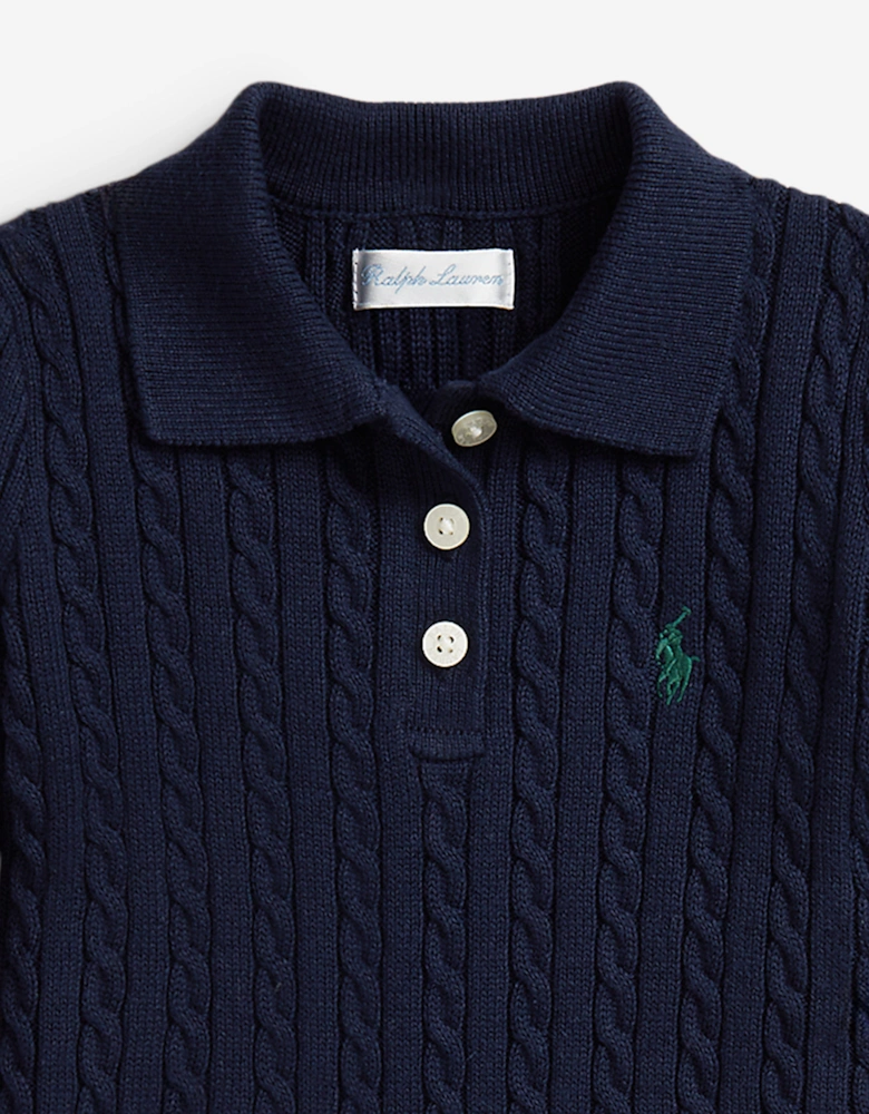 Baby Girls Cable Knit Dress in Navy