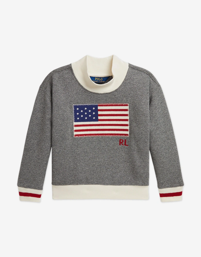 Girls USA Flag Sweatshirt in Grey