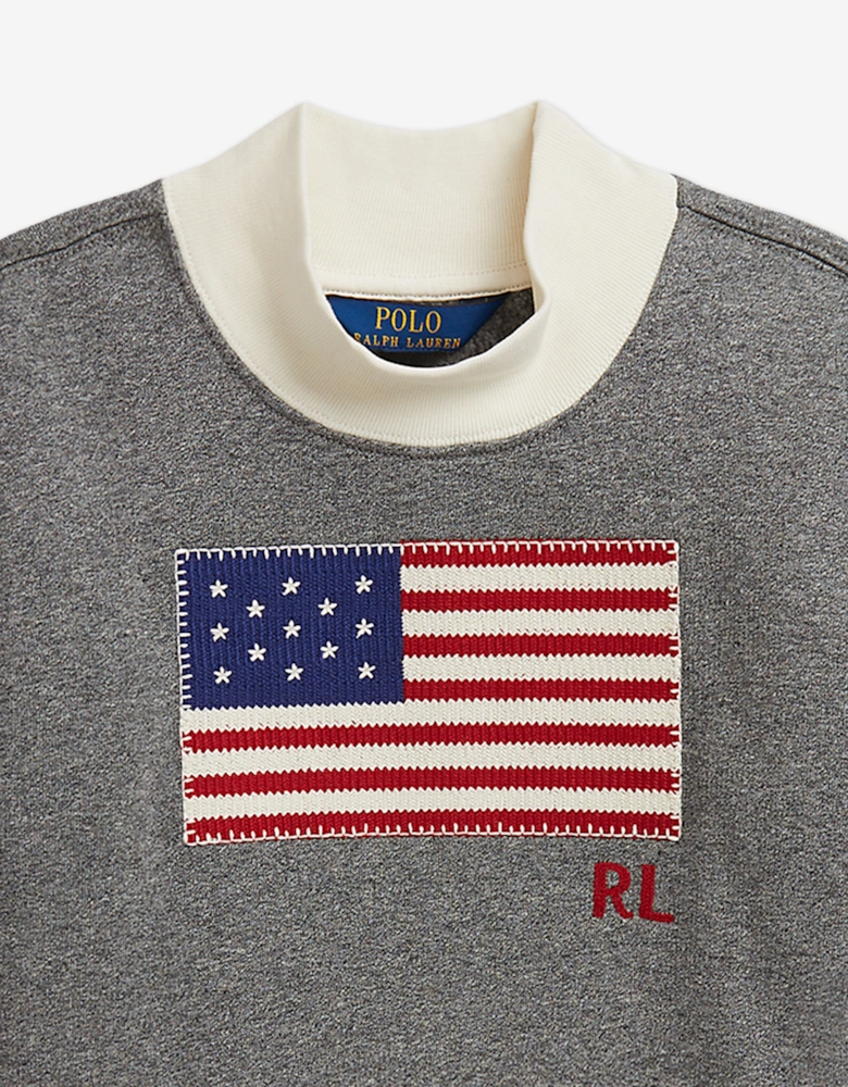Girls USA Flag Sweatshirt in Grey