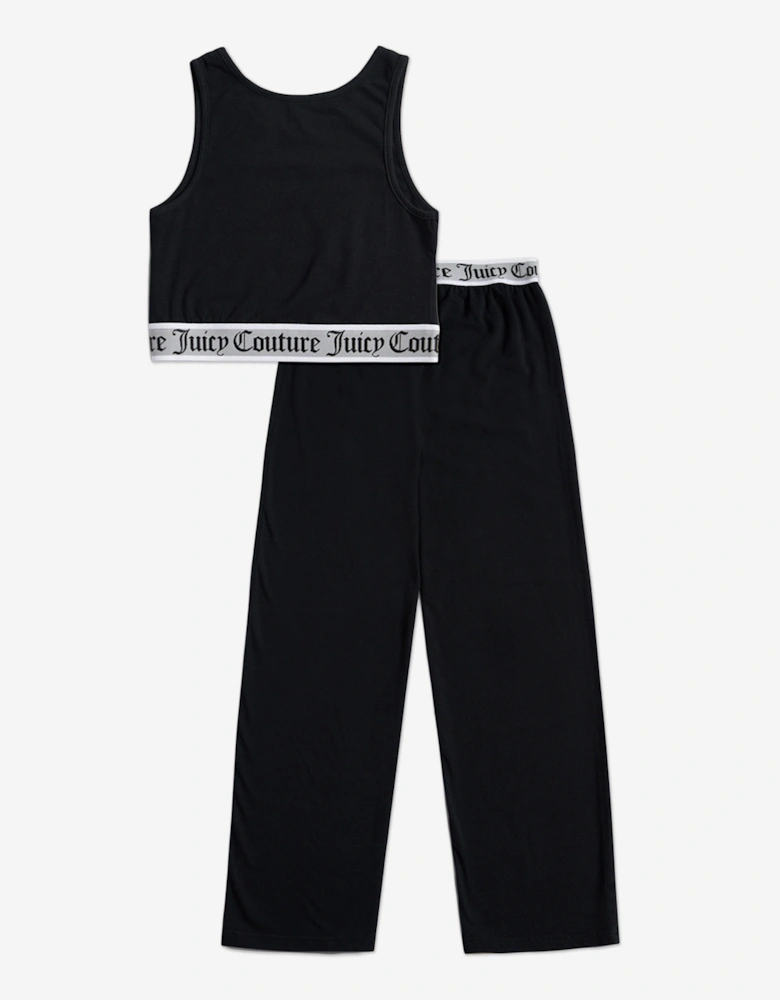 Girls Crop Vest and Wide Leg Pyjama Set in Black
