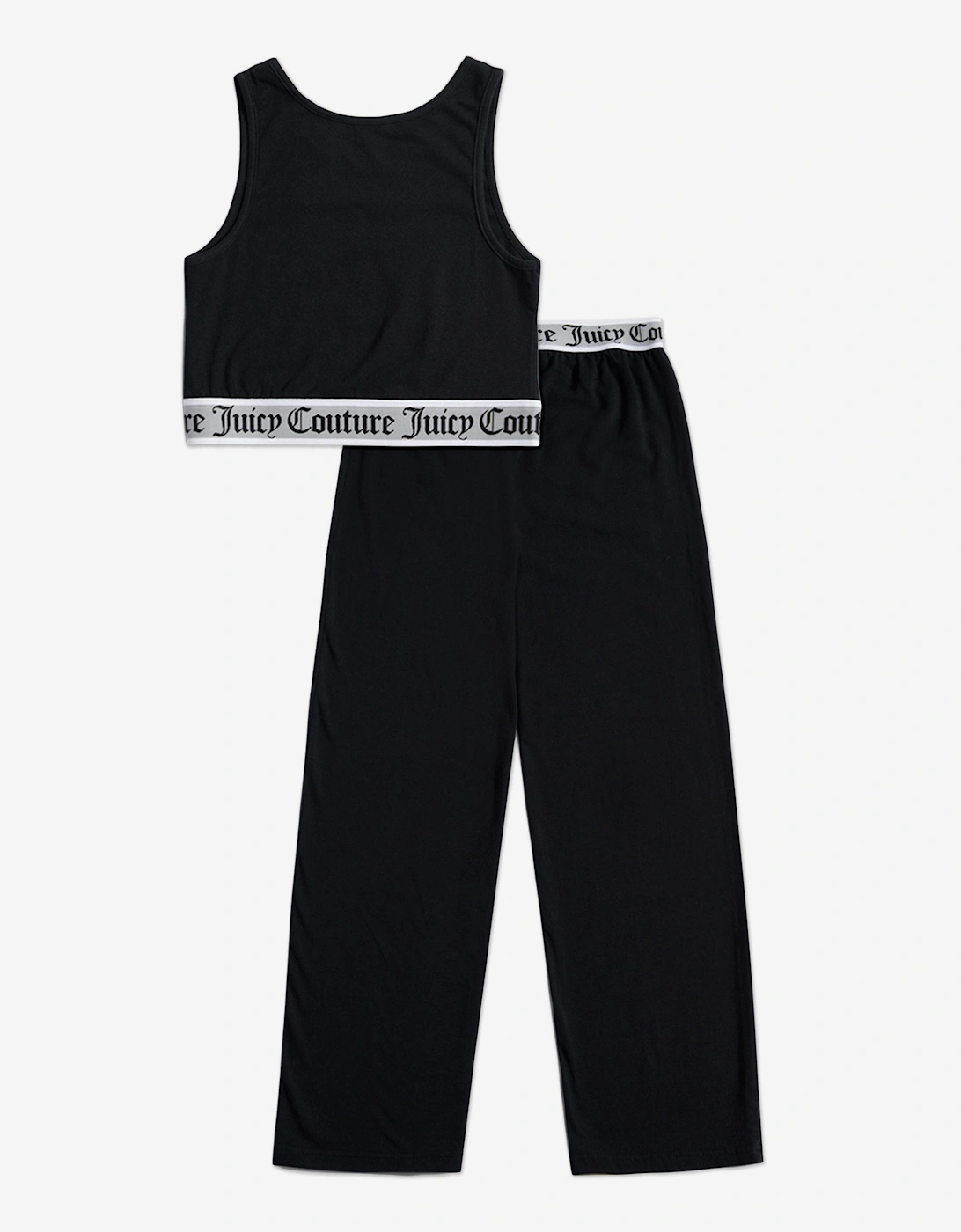 Girls Crop Vest and Wide Leg Pyjama Set in Black
