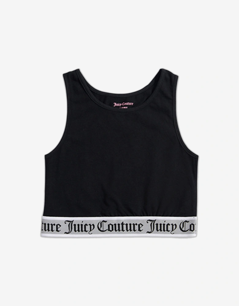 Girls Crop Vest and Wide Leg Pyjama Set in Black