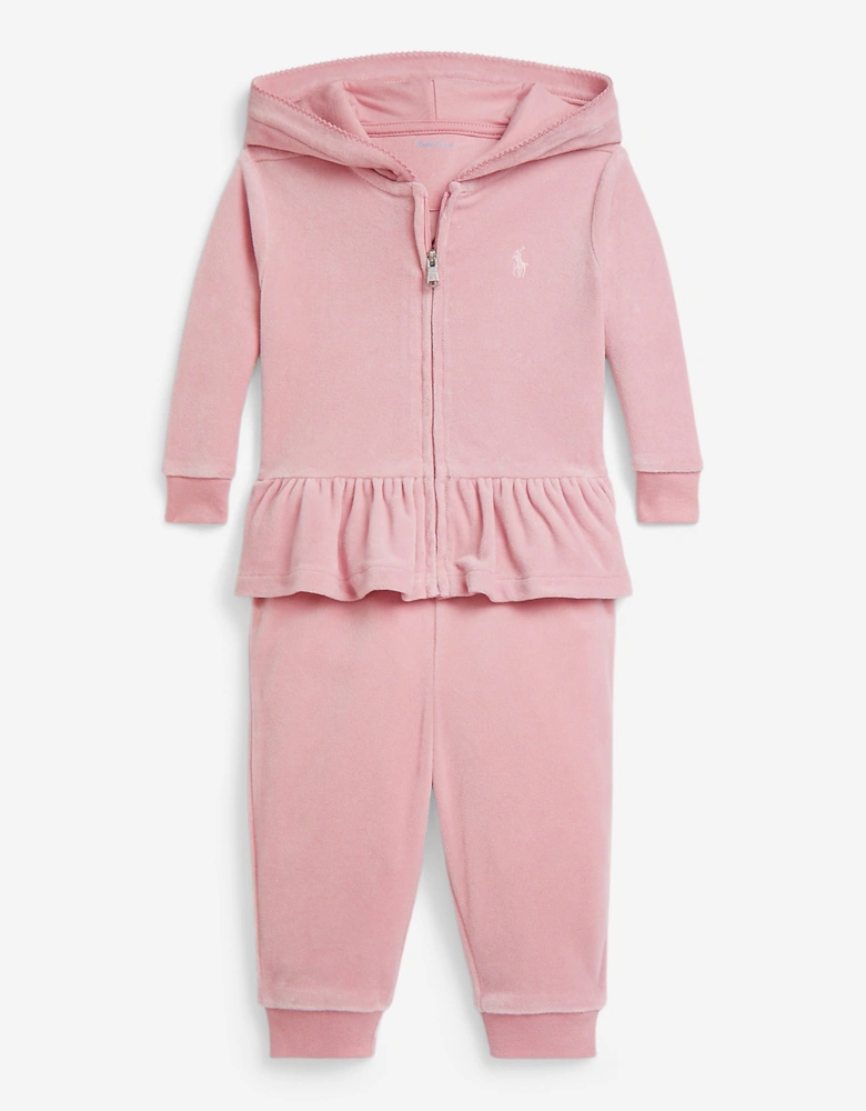 Baby Girls Velour Logo Tracksuit in Pink