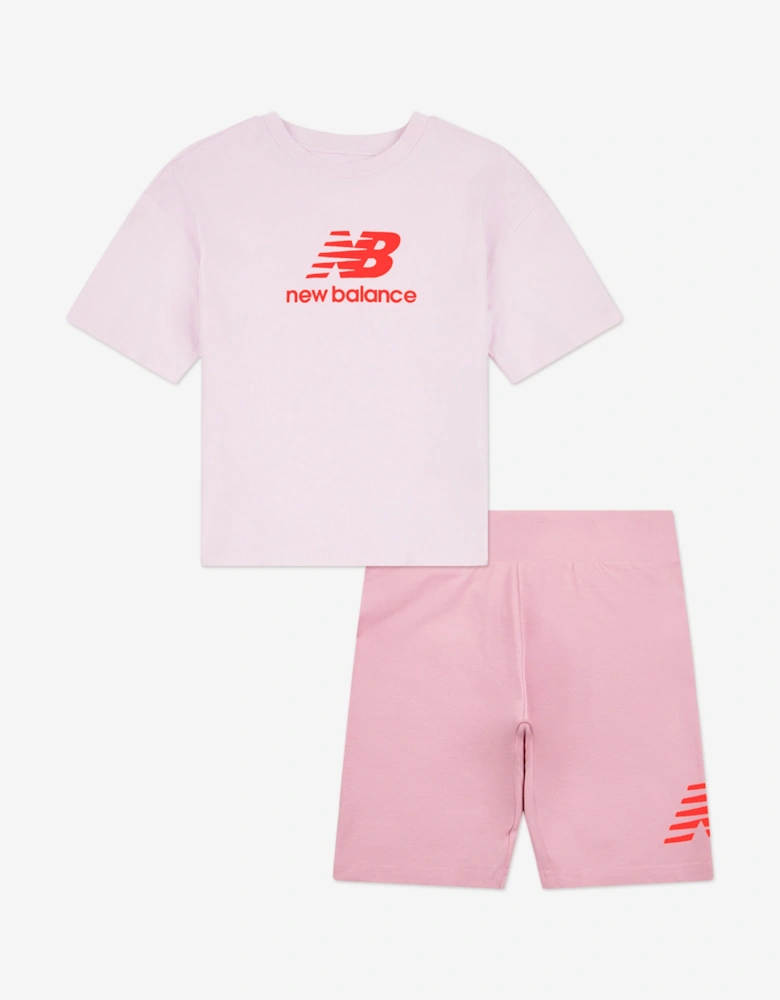 Girls Logo T-Shirt and Cycling Shorts Set in Pink