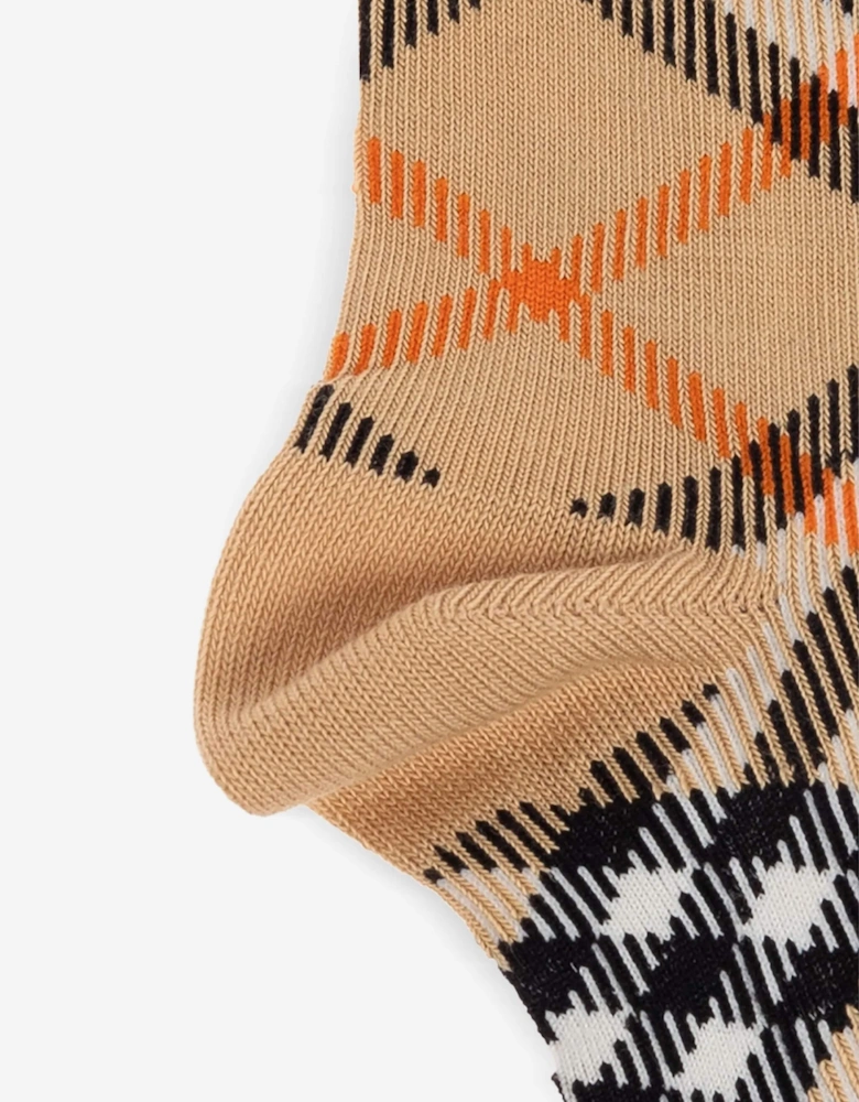 Kids Check Cotton Blend Socks in Beige