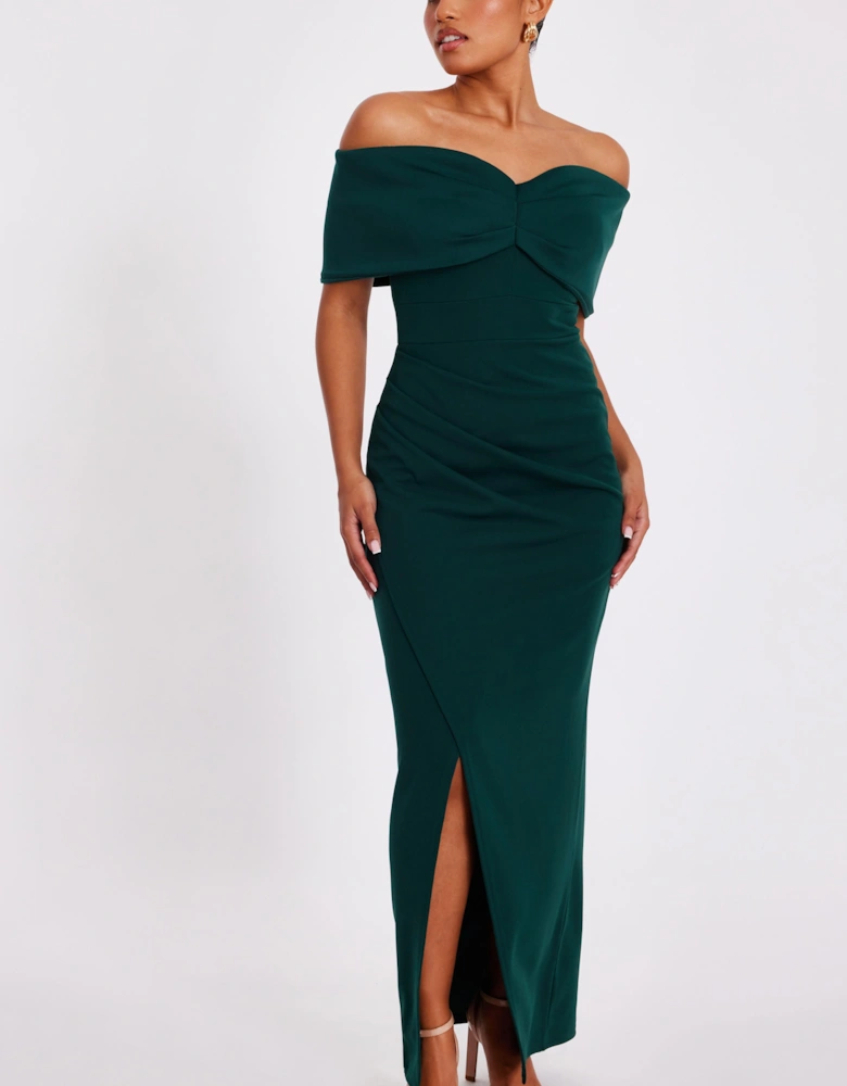 Green Petite Bardot Wrap Maxi Dress