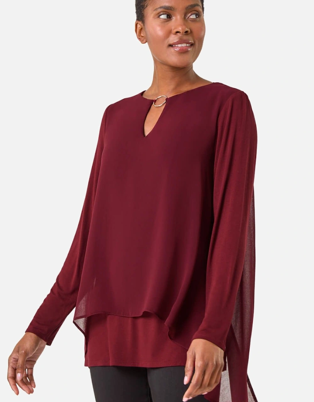 Ring Front Chiffon Overlay Tunic Top, 2 of 1