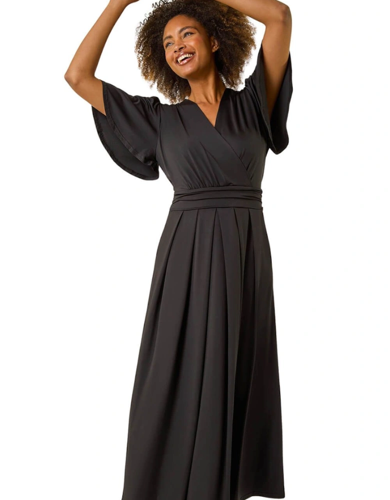Tie Back V-Neck Stretch Midi Dress