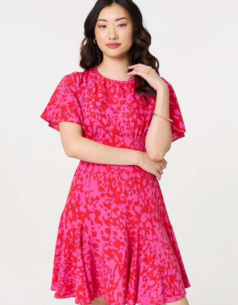 Printed Angel Sleeve Knee Length Dress