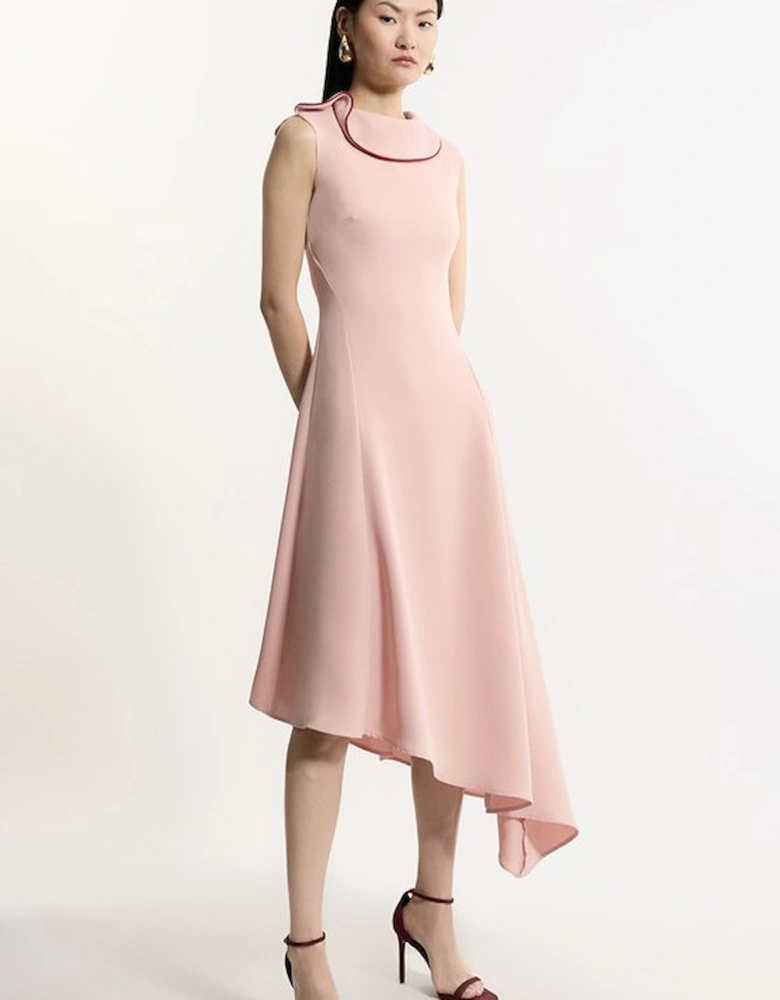 Tall Soft Tailored Tipped Fluid Asymmetric Hem Midi Dress