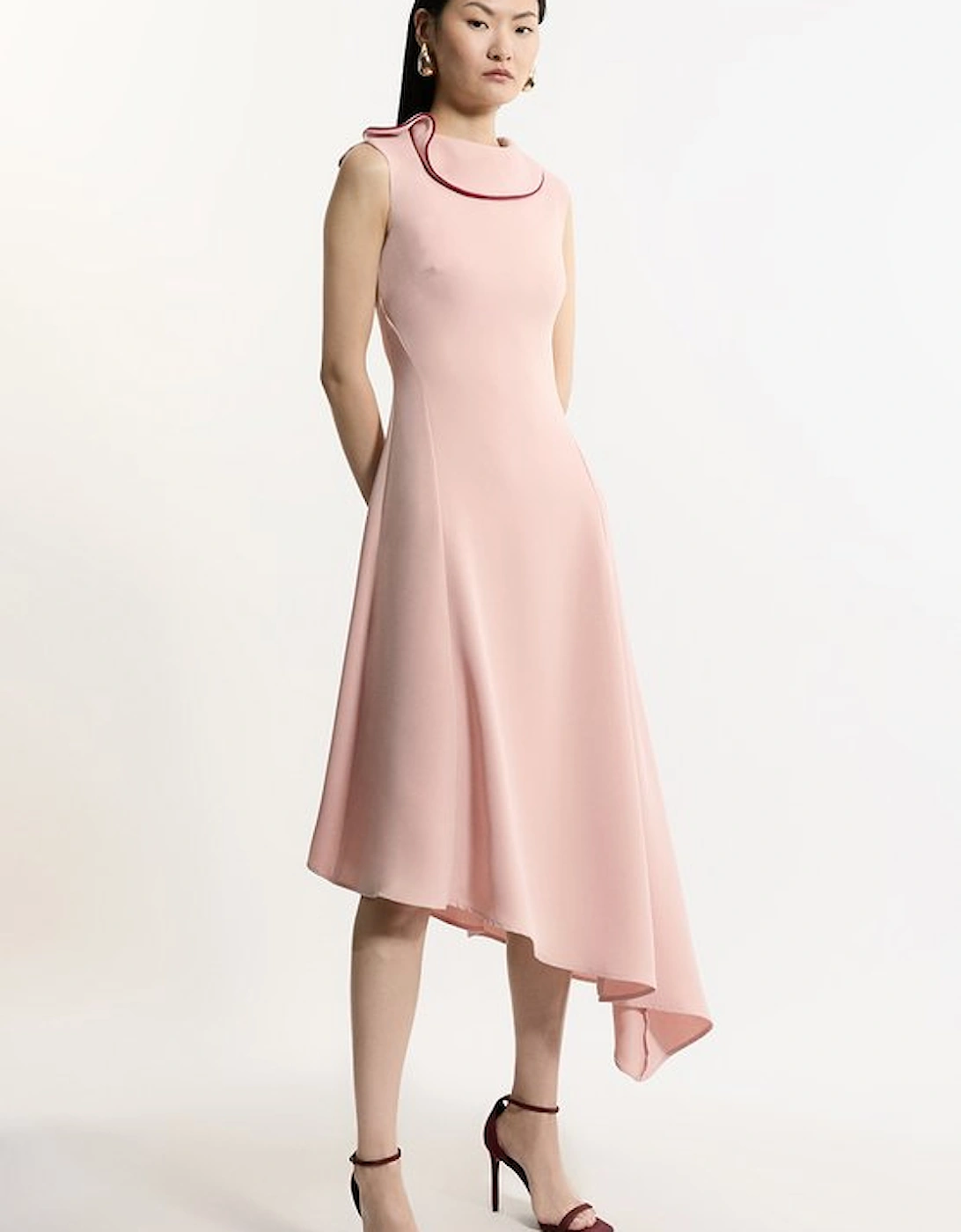 Tall Soft Tailored Tipped Fluid Asymmetric Hem Midi Dress, 4 of 3